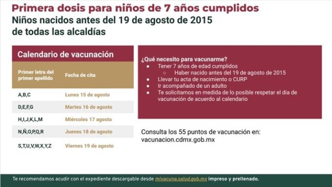 Anuncian vacunación contra Covid para niños de 7 años