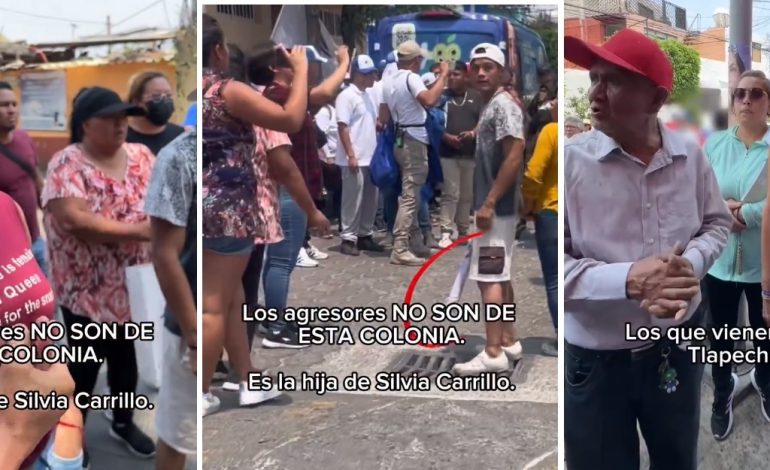 Invasores de la Barranca de Tlapechico invadieron la campaña de Lía Limón durante un recorrido por la colonia Margarita Maza de Juárez. Los agresores, identificados con el grupo de Silvia Carrillo, lanzaron huevos y agredieron verbalmente a vecinos, a la candidata y a su equipo. FOTO: Especial