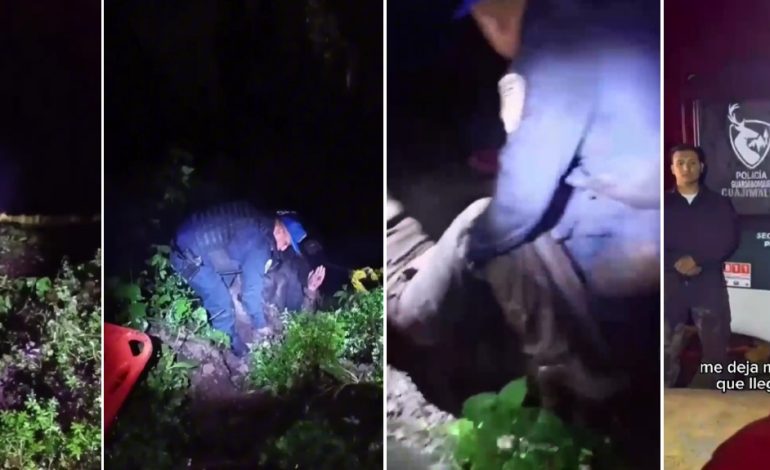 Autoridades y ciudadanos de la demarcación territorial Cuajimalpa reconocieron el trabajo de la Policía Guardabosques, pues a unos días de haber iniciado operaciones rescataron a dos personas que se encontraban atrapadas en una barranca de aproximadamente 10 metros de profundidad, en el Desierto de los Leones. FOTOS: Tomada de video en RRSS